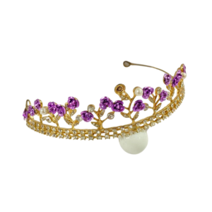 Tiara - Dourada Rosas Roxas
