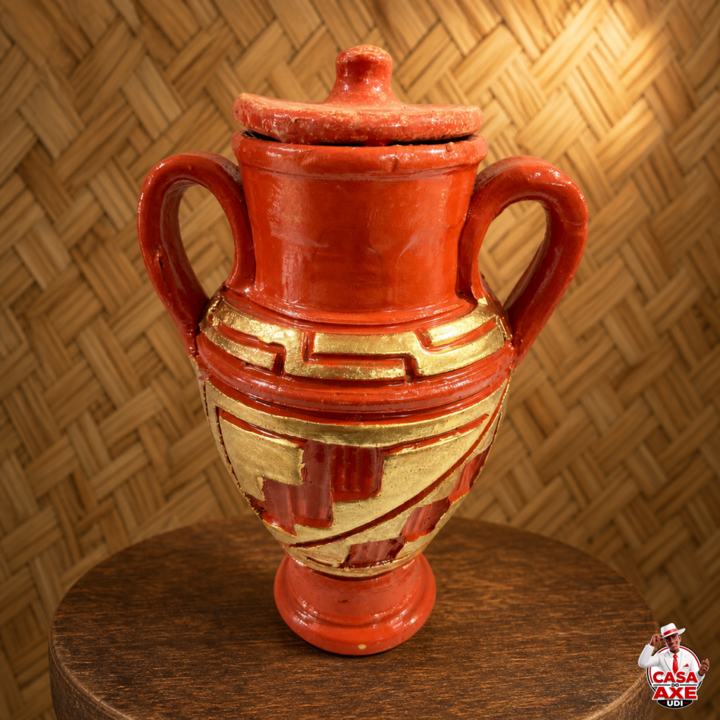 Quartinha - Marajoara Média Dourada/Vermelho | Casa do Axé Udi