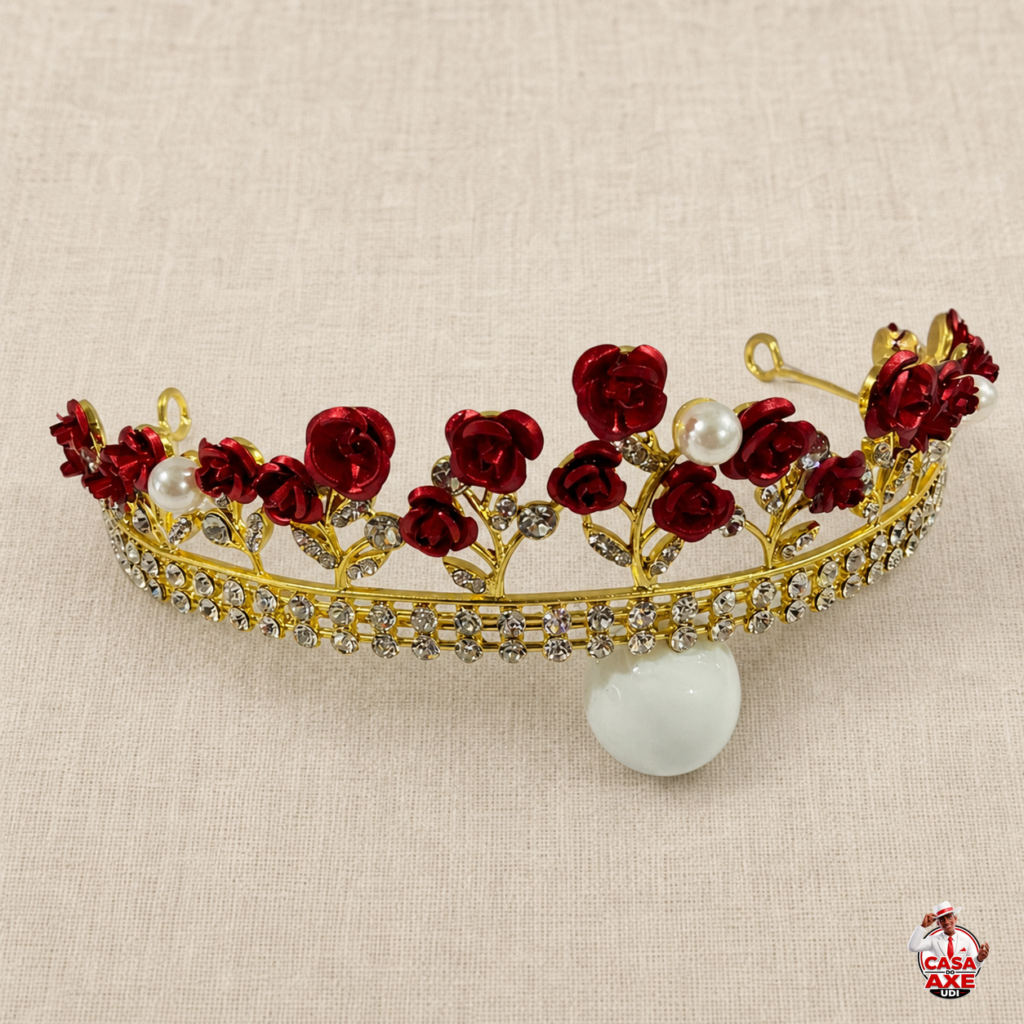 Tiara - Dourada Rosas Vermelhas | Casa do Axé Udi