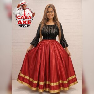 Conjunto de Baiana - Preto e Vermelho com Dourado | Casa do Axe Udi