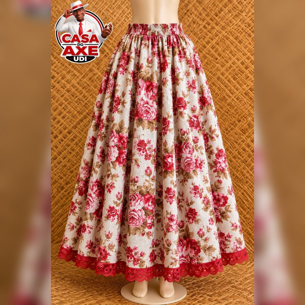 Saia Rodada - Floral Rosa Claro | Casa do Axe Udi