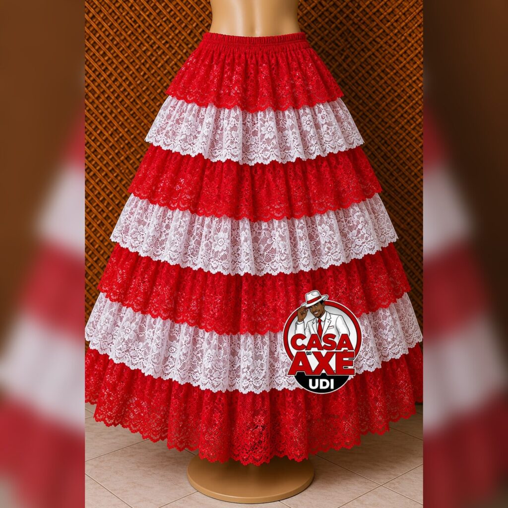 Saia de Camadas - Vermelha e Branca de Renda | Casa do Axe Udi