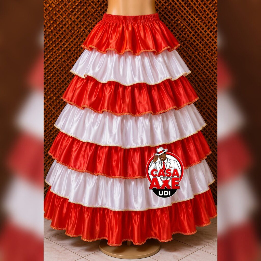 Saia de Camadas - Vermelha e Branca de Cetim | Casa do Axe Udi
