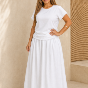 Conjunto feminino branco oxford para roupa de santo