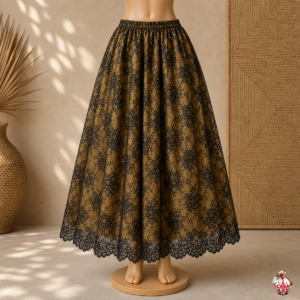 Saia de Renda com Forro - Preta e Dourada Floral | Casa do Axé Udi