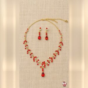 Conjunto Colar e Brincos Vermelho e Dourado | Casa do Axe Udi