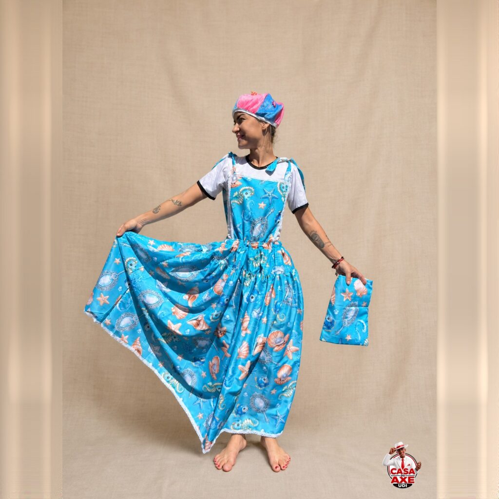 Vestido de Erê Azul Estampado | Casa do Axe Udi