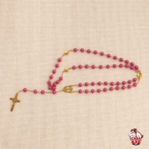 Terço Rosa com Crucifixo Dourado | Casa do Axe Udi