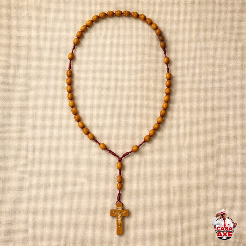 Terço de Madeira Mel com Crucifixo | Casa do Axe Udi