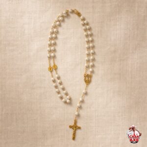 Terço Pérola com Crucifixo Dourado | Casa do Axe Udi