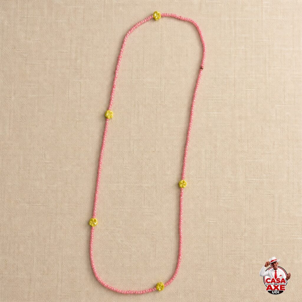 Guia de Miçanga Rosa com Flores Amarelas | Casa do Axe Udi