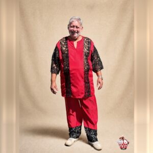 Conjunto Masculino Vermelho com Renda Preta | Casa do Axe Udi