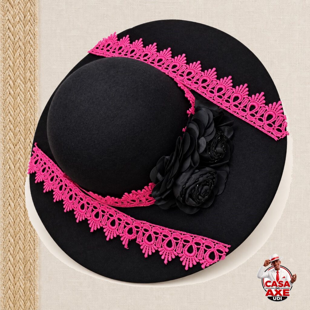 Chapéu de Pomba Gira Preto com Renda Pink | Casa do Axe Udi