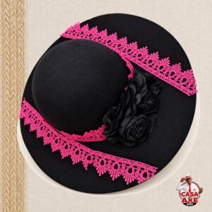 Chapéu de Pomba Gira Preto com Renda Pink | Casa do Axe Udi