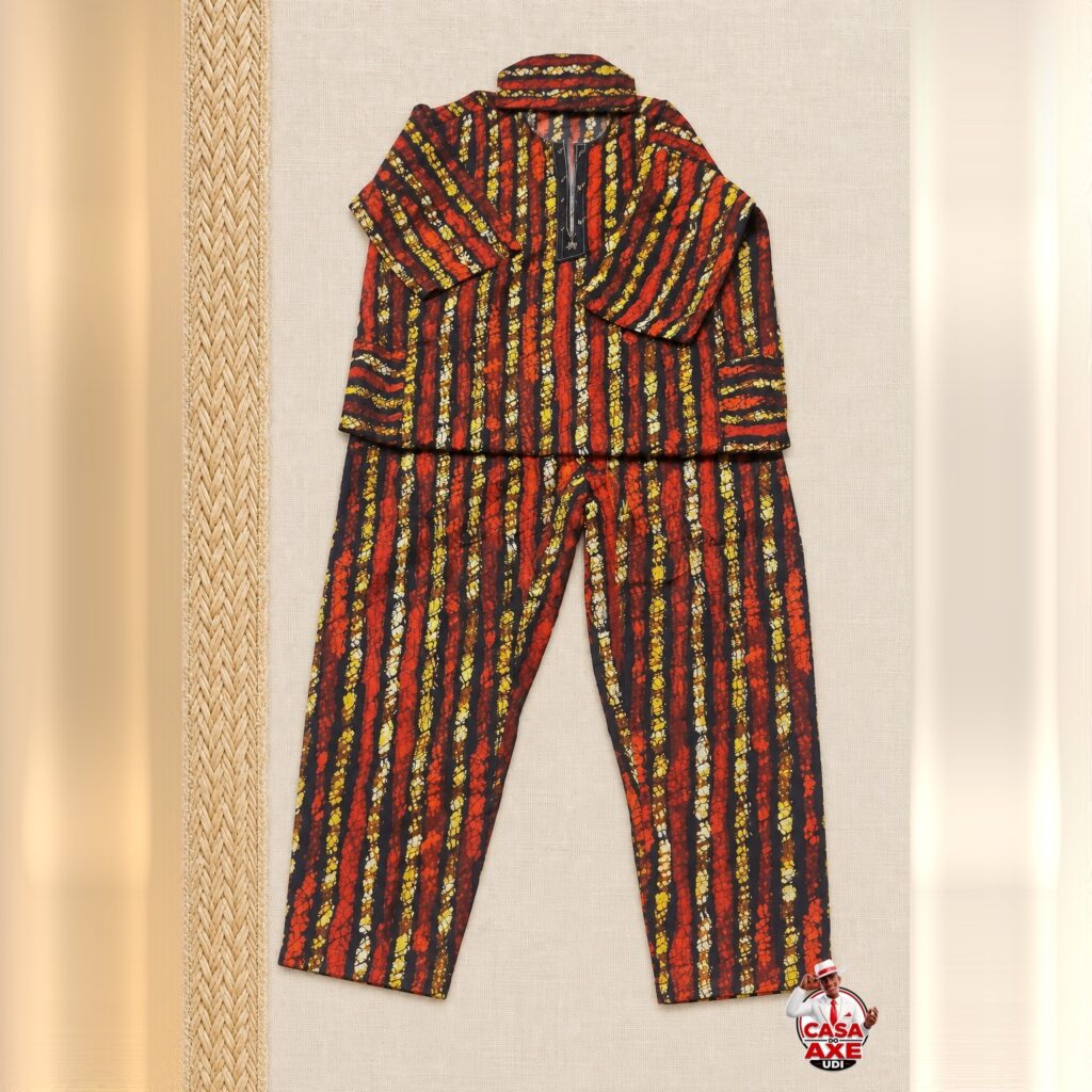 Conjunto Africano Listrado Marrom e Laranja - Bata e Calça | Casa do Axe Udi