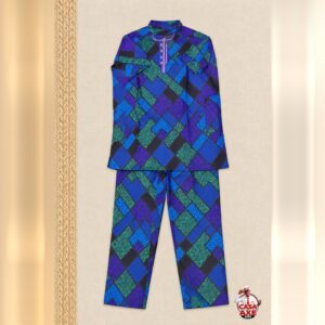 Conjunto Africano Azul e Verde Geométrico - Bata e Calça | Casa do Axe Udi