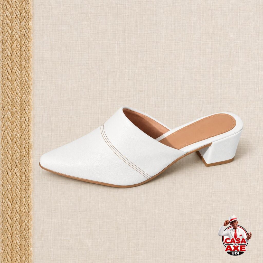 Mule Branco Bico Fino - Salto Bloco Baixo | Casa do Axe Udi