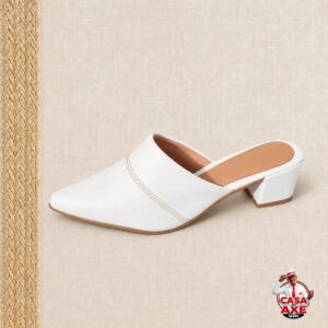 Mule Branco Bico Fino - Salto Bloco Baixo | Casa do Axe Udi