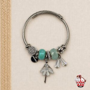 Pulseira de Berloques Prata com Verde | Casa do Axe Udi