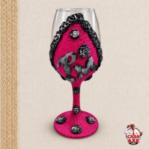 Taça Decorada Pink com Rosas Pretas - Pomba Gira | Casa do Axe Udi