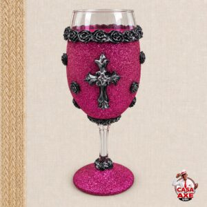 Taça Decorada Pink com Cruz - Pomba Gira | Casa do Axe Udi