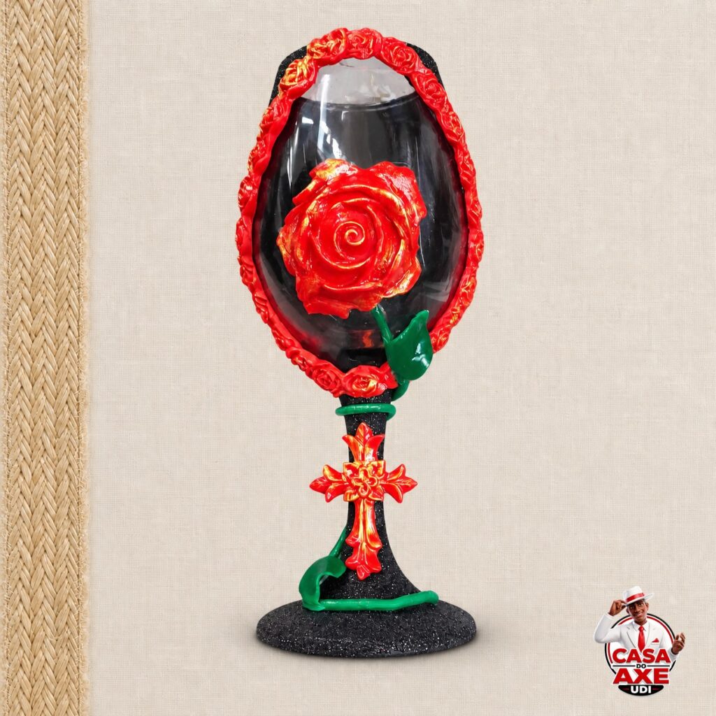 Taça Decorada Vermelha com Rosa - Pomba Gira | Casa do Axe Udi